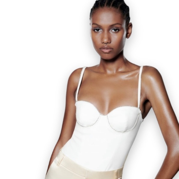 White Rhinestone Bodysuit ✨ZARA - Picture 1 of 5